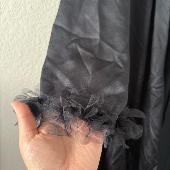 For Love And Lemons Black Silky Longline Slit Robe Whimsigoth Dark Romantic XL - Picture 5 of 12